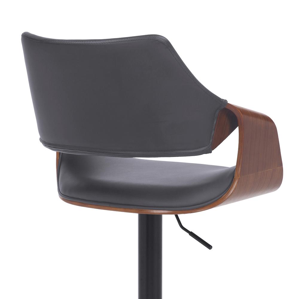 Aspen Adjustable Swivel Grey Faux Leather and Walnut Wood Bar Stool with Black Base. Picture 7