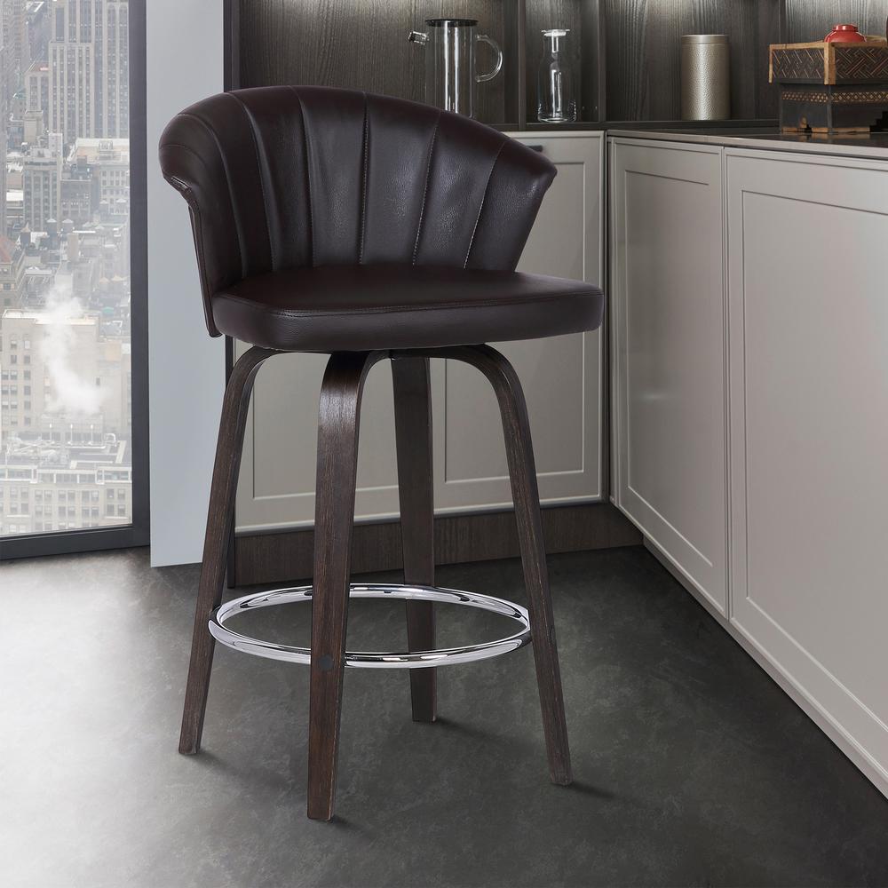 Back 26" Swivel Brown Faux Leather Bar Stool. Picture 6