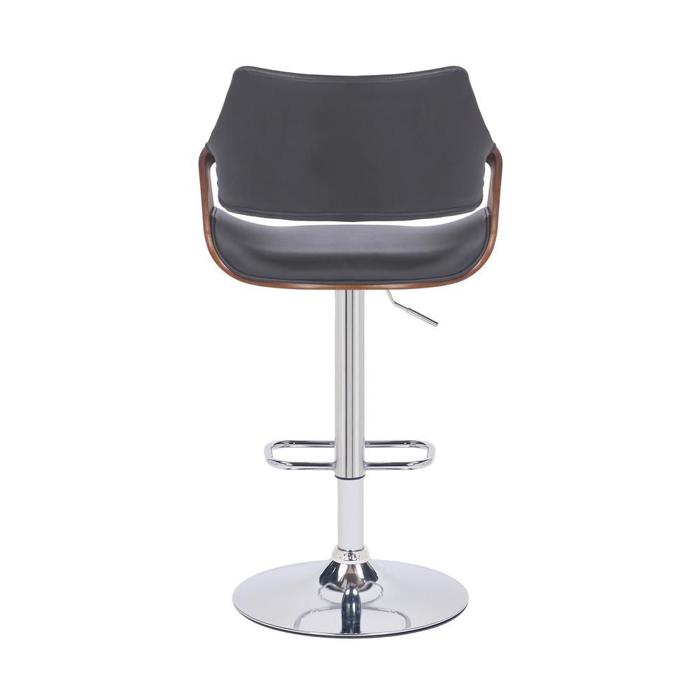 Aspen Adjustable Swivel Grey Faux Leather and Walnut Wood Bar Stool with Chrome Base. Picture 5