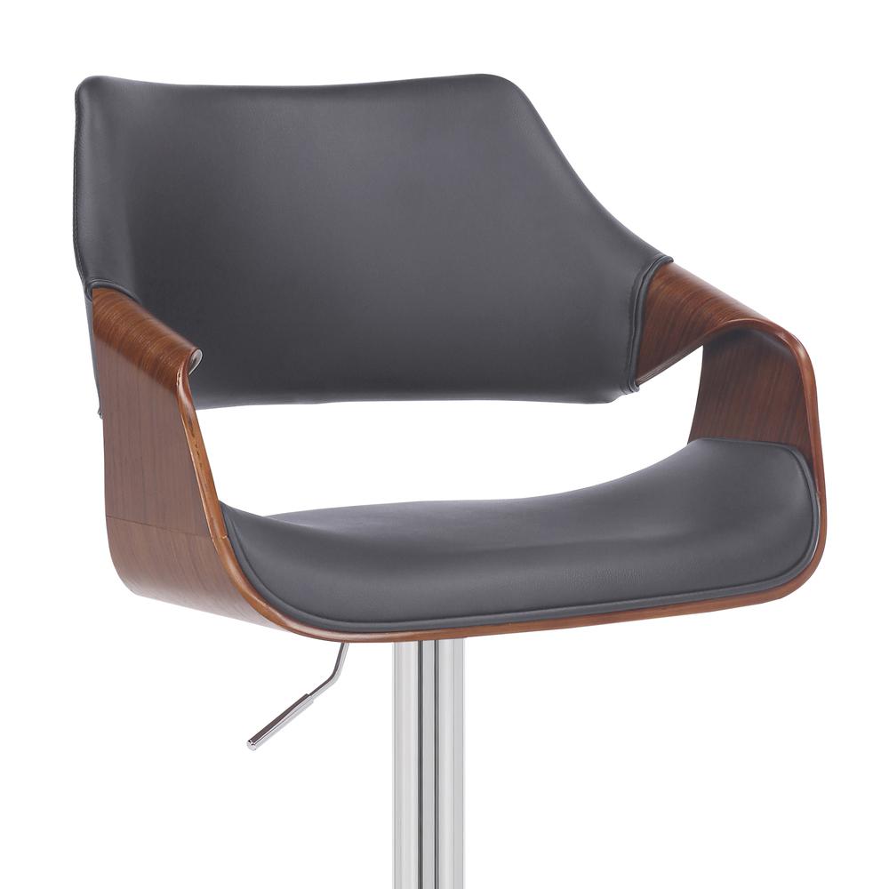 Aspen Adjustable Swivel Grey Faux Leather and Walnut Wood Bar Stool with Chrome Base. Picture 6