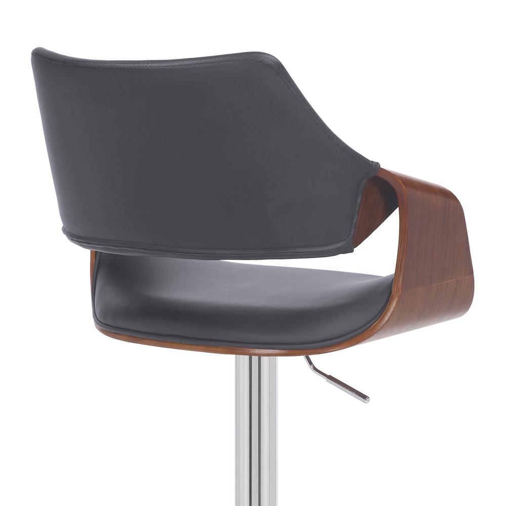 Aspen Adjustable Swivel Grey Faux Leather and Walnut Wood Bar Stool with Chrome Base. Picture 7