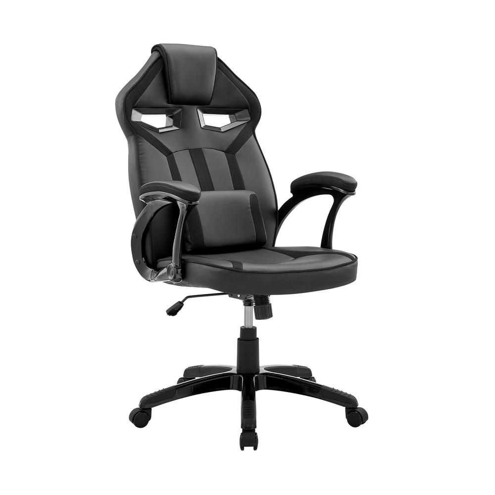 Aspect Adjustable Racing Gaming Chair in Black Faux Leather and Mesh with Lumbar Support Pillow. Picture 1