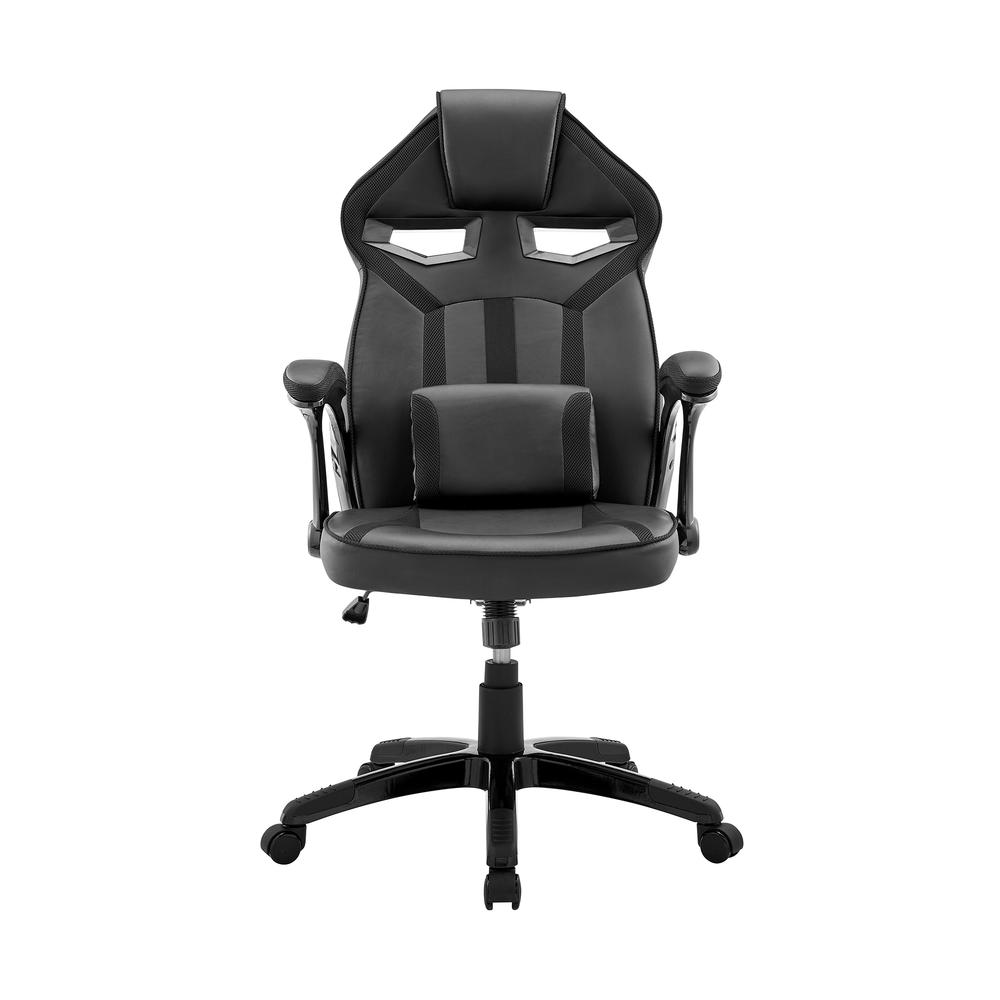 Aspect Adjustable Racing Gaming Chair in Black Faux Leather and Mesh with Lumbar Support Pillow. Picture 2