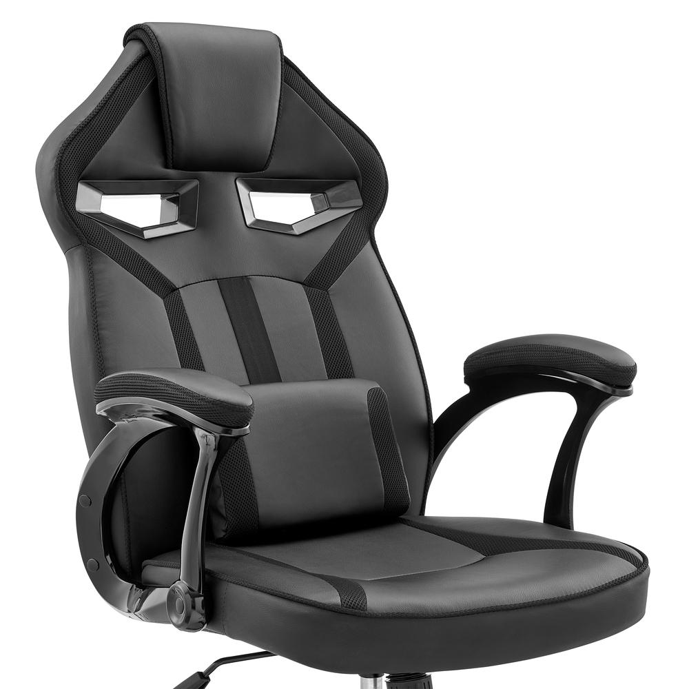 Aspect Adjustable Racing Gaming Chair in Black Faux Leather and Mesh with Lumbar Support Pillow. Picture 5