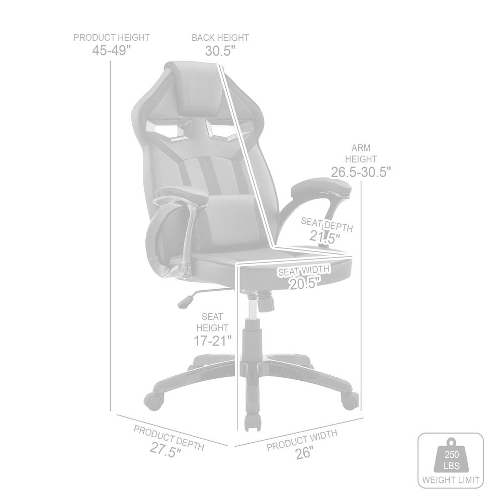 Aspect Adjustable Racing Gaming Chair in Black Faux Leather and Mesh with Lumbar Support Pillow. Picture 7