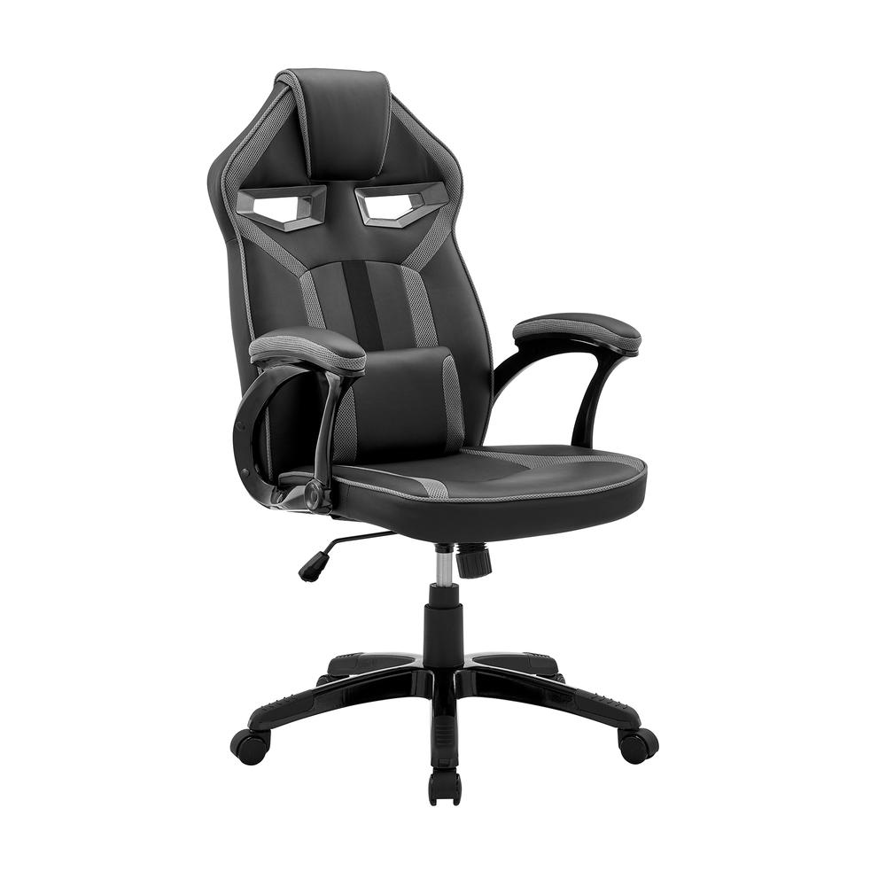 Aspect Adjustable Racing Gaming Chair in Black Faux Leather and Dark Grey Mesh with Lumbar Support Pillow. Picture 1