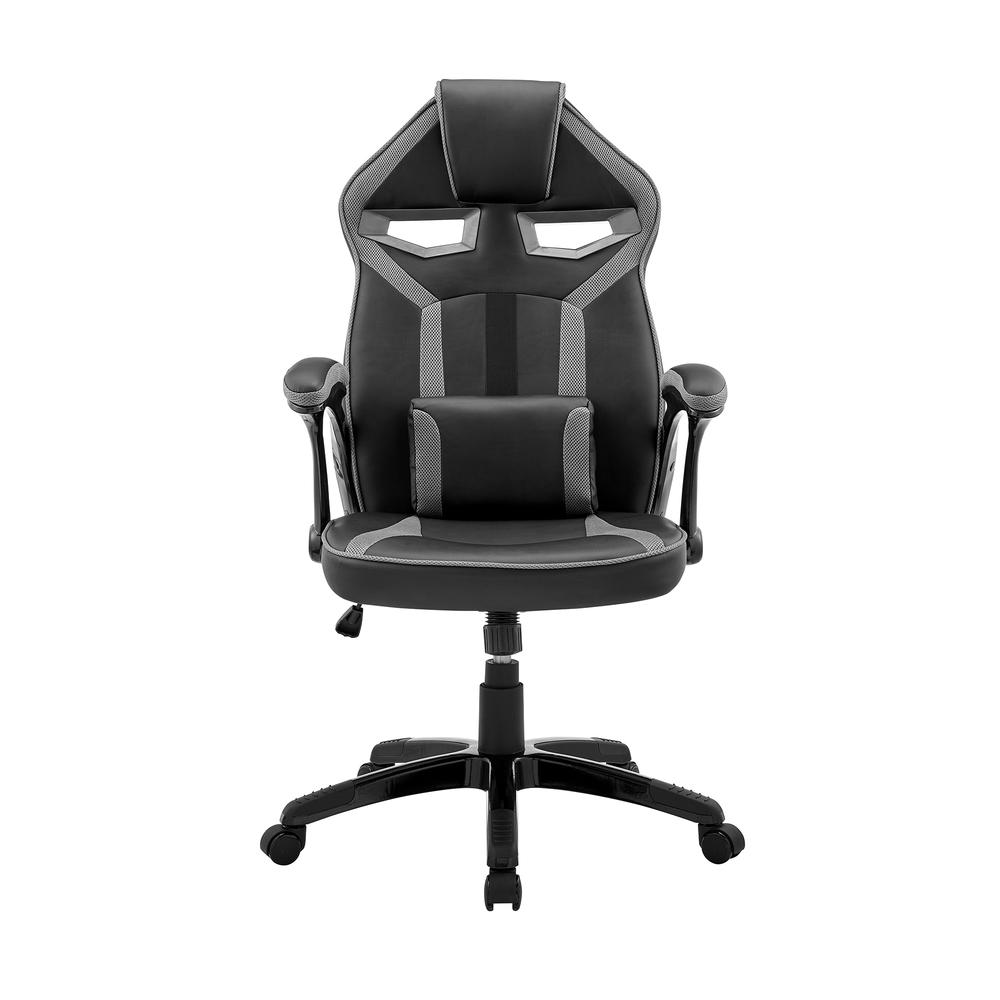 Aspect Adjustable Racing Gaming Chair in Black Faux Leather and Dark Grey Mesh with Lumbar Support Pillow. Picture 2