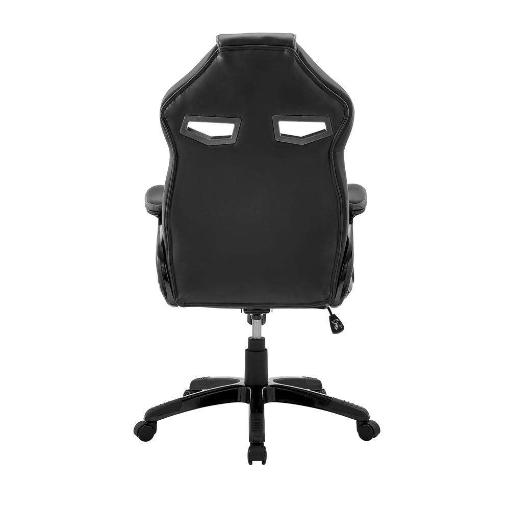 Aspect Adjustable Racing Gaming Chair in Black Faux Leather and Dark Grey Mesh with Lumbar Support Pillow. Picture 4