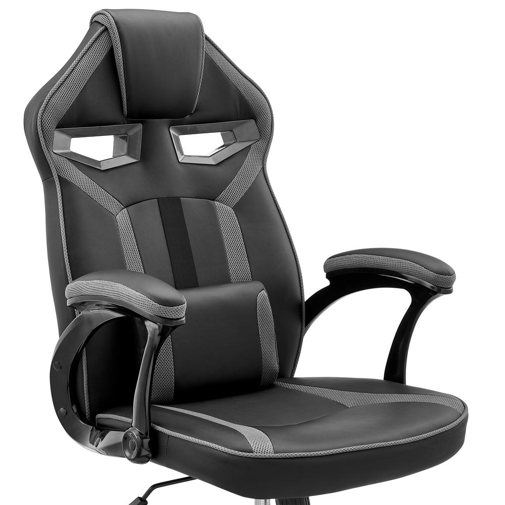Aspect Adjustable Racing Gaming Chair in Black Faux Leather and Dark Grey Mesh with Lumbar Support Pillow. Picture 5