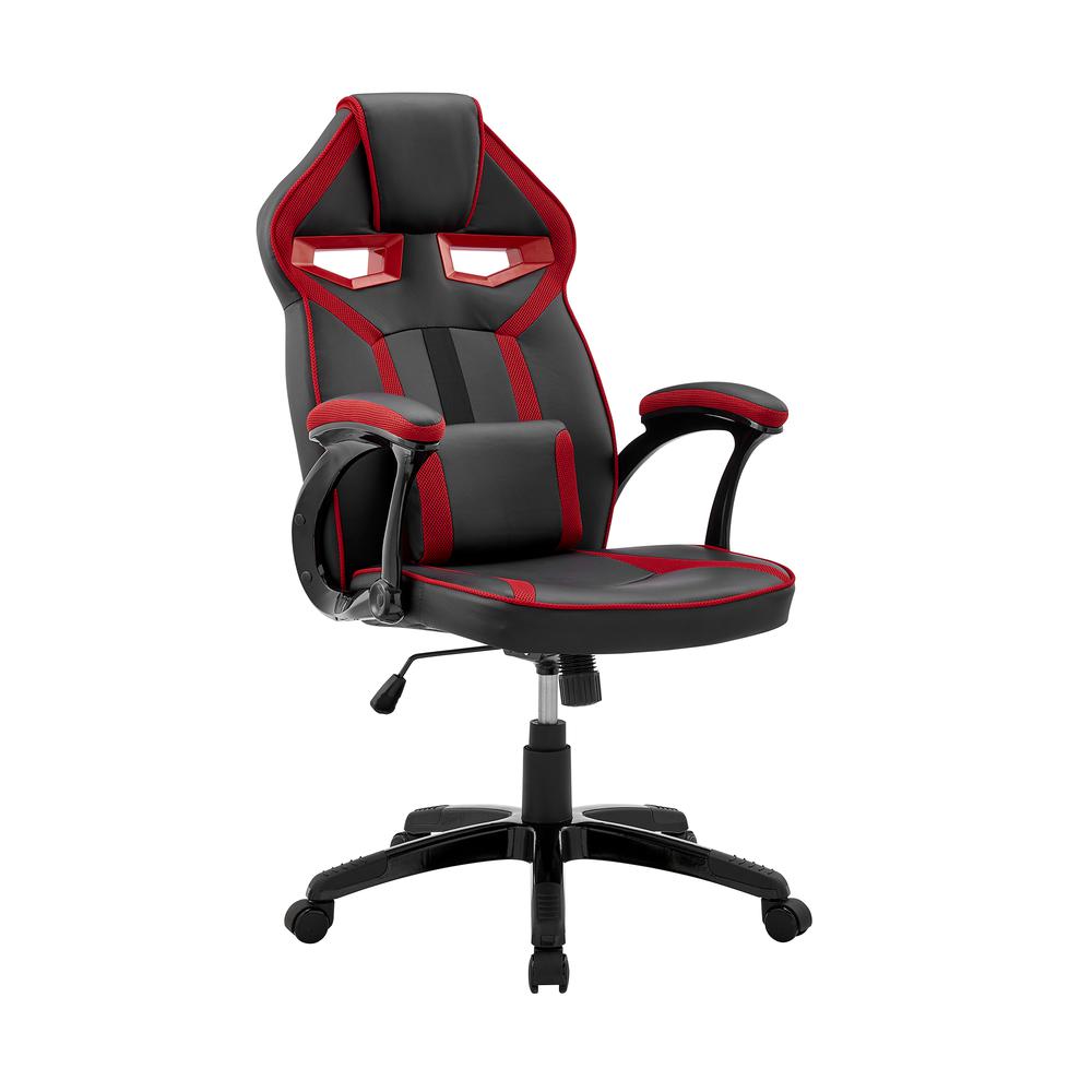 Aspect Adjustable Racing Gaming Chair in Black Faux Leather and Red Mesh with Lumbar Support Pillow. Picture 1