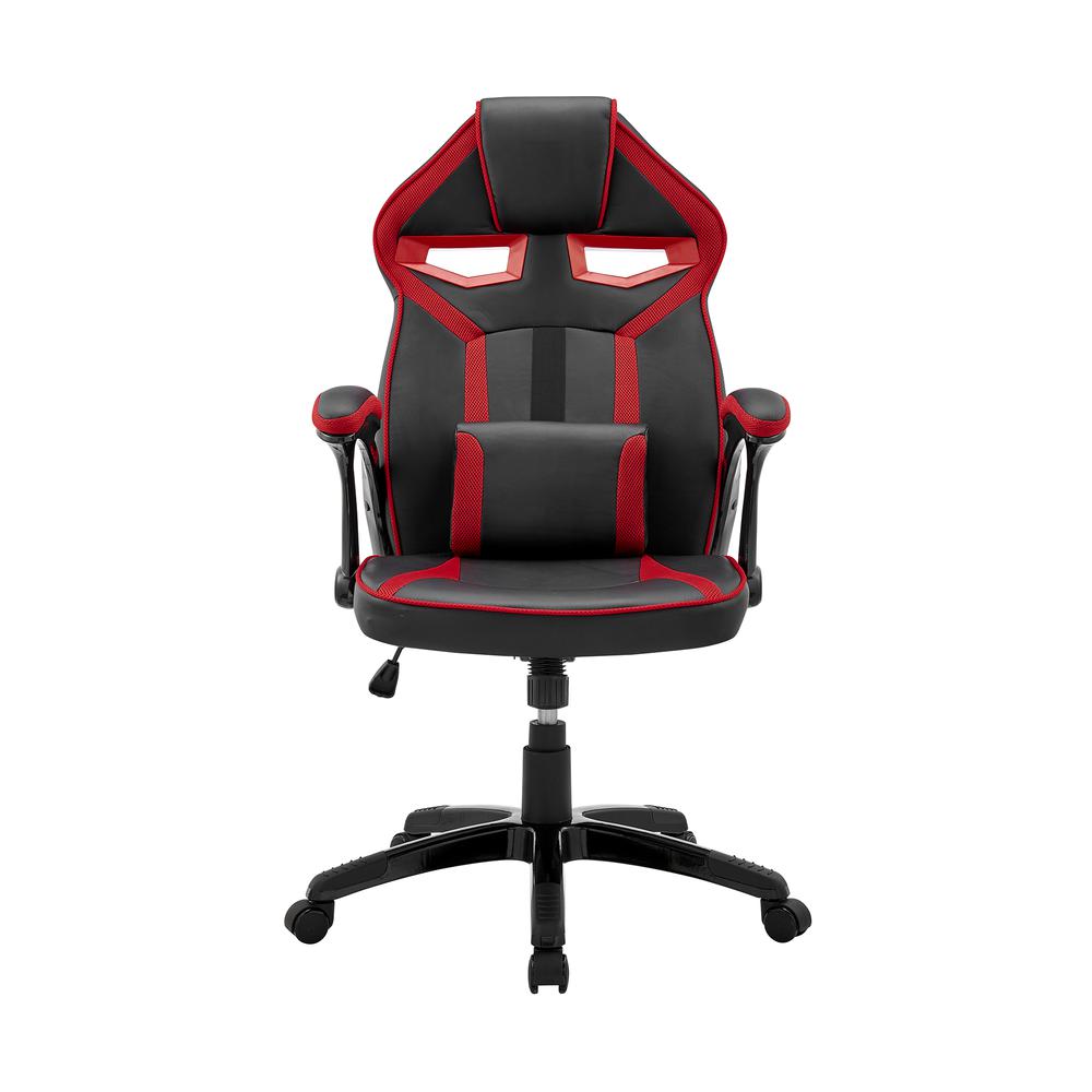 Aspect Adjustable Racing Gaming Chair in Black Faux Leather and Red Mesh with Lumbar Support Pillow. Picture 2