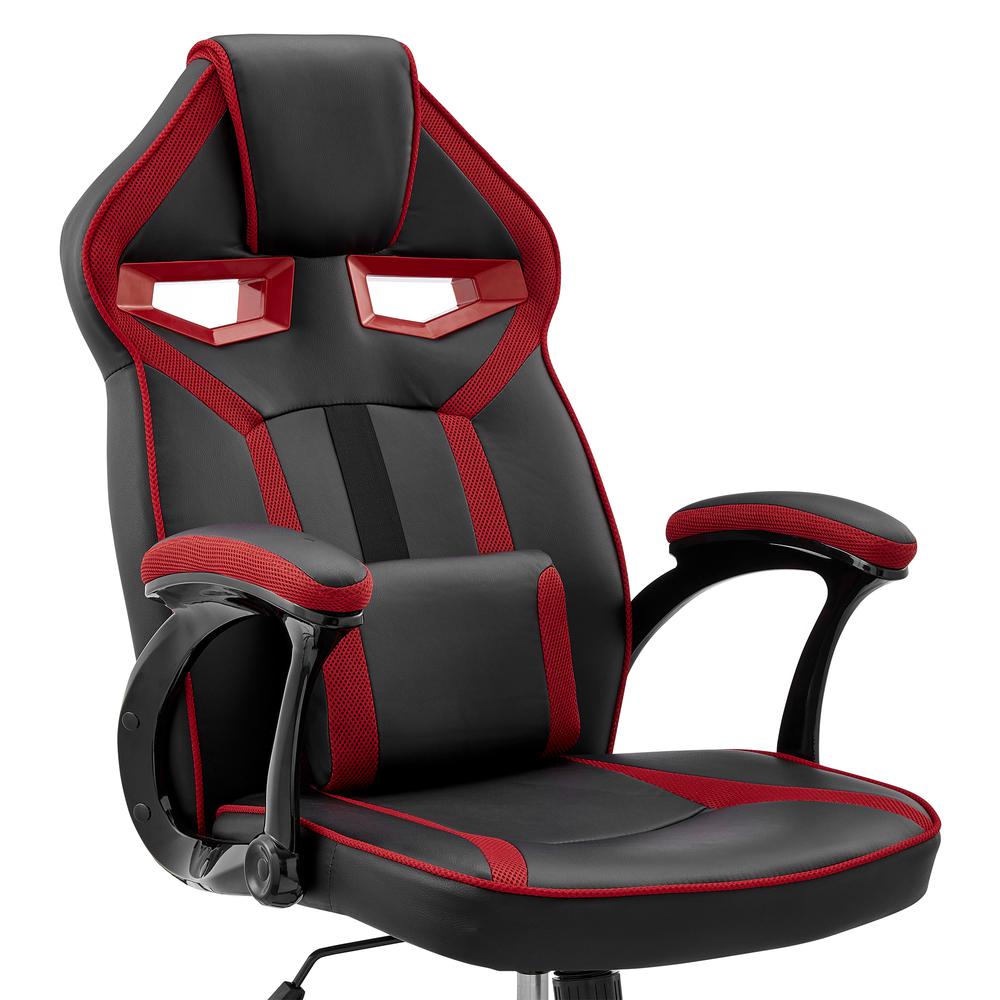Aspect Adjustable Racing Gaming Chair in Black Faux Leather and Red Mesh with Lumbar Support Pillow. Picture 5
