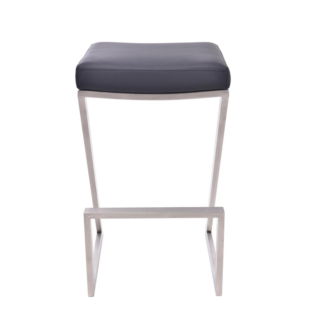 Armen Living Atlantis 26" Counter Height Backless Barstool in Brushed Stainless Steel finish with Black Faux Leather. Picture 2
