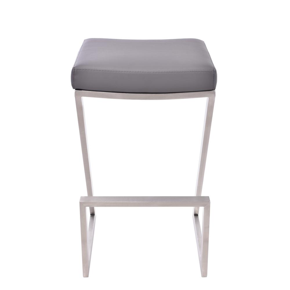 26" Counter Height Backless Barstool in Brushed Stainless Steel finish with Grey Faux Leather. Picture 2