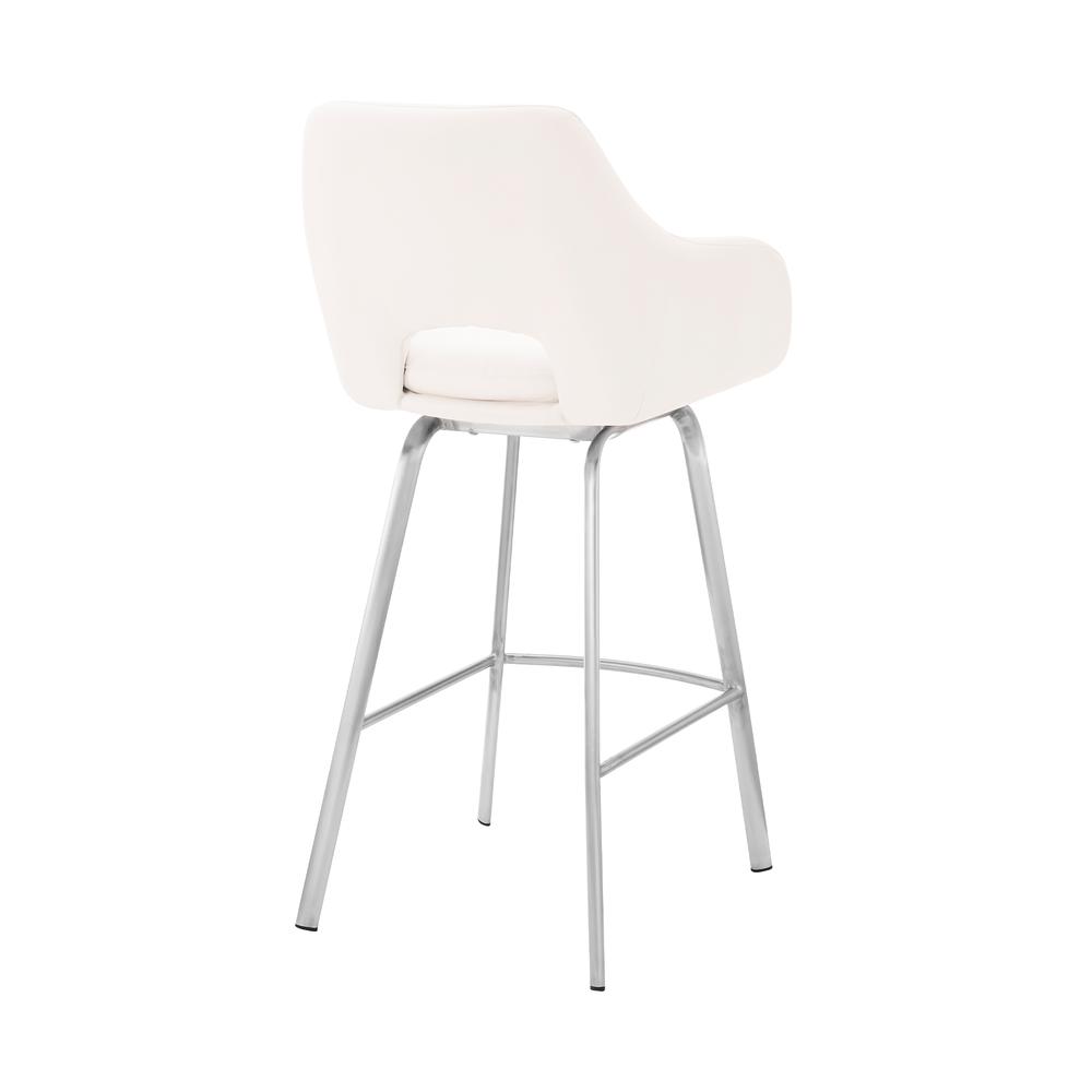 Aura White Faux Leather and Brushed Stainless Steel Swivel 26" Counter Stool. Picture 4