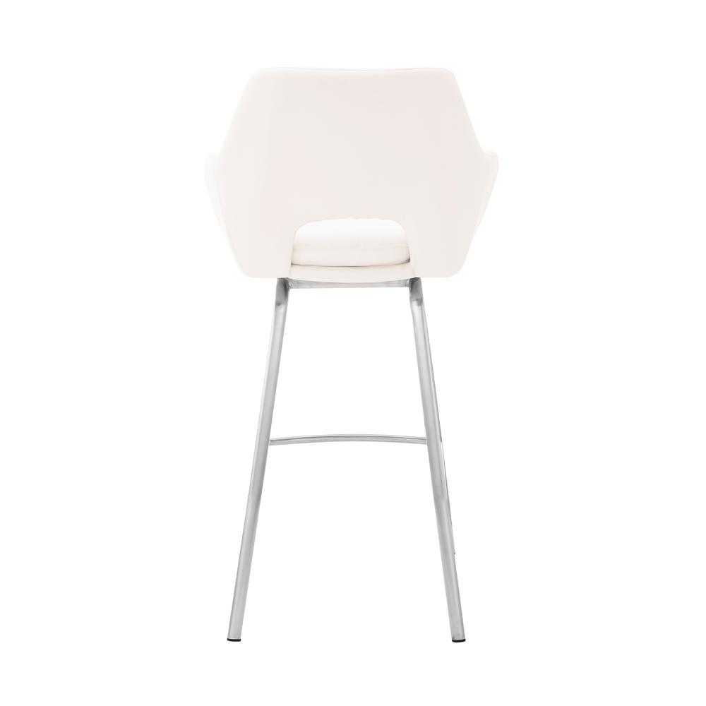 Aura White Faux Leather and Brushed Stainless Steel Swivel 26" Counter Stool. Picture 5