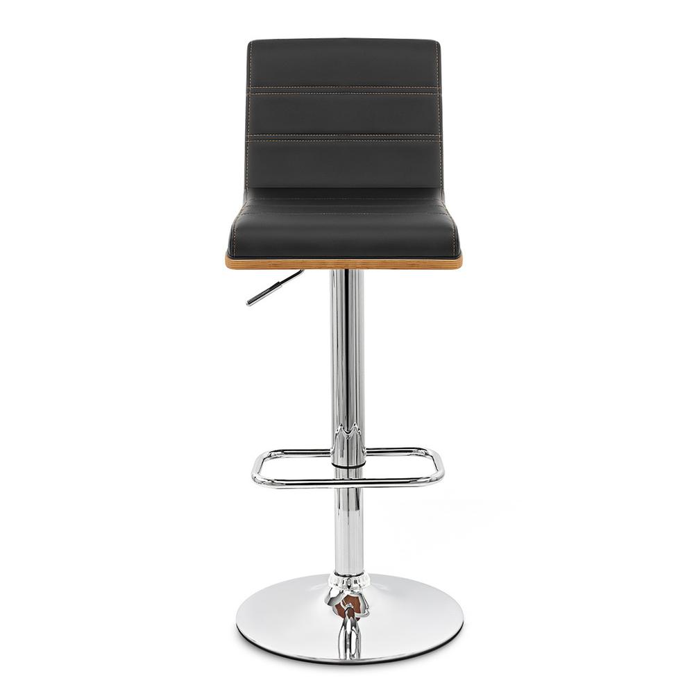 Armen Living Aubrey Barstool Chrome Base finish with Black Faux Leather and Walnut Back. Picture 2