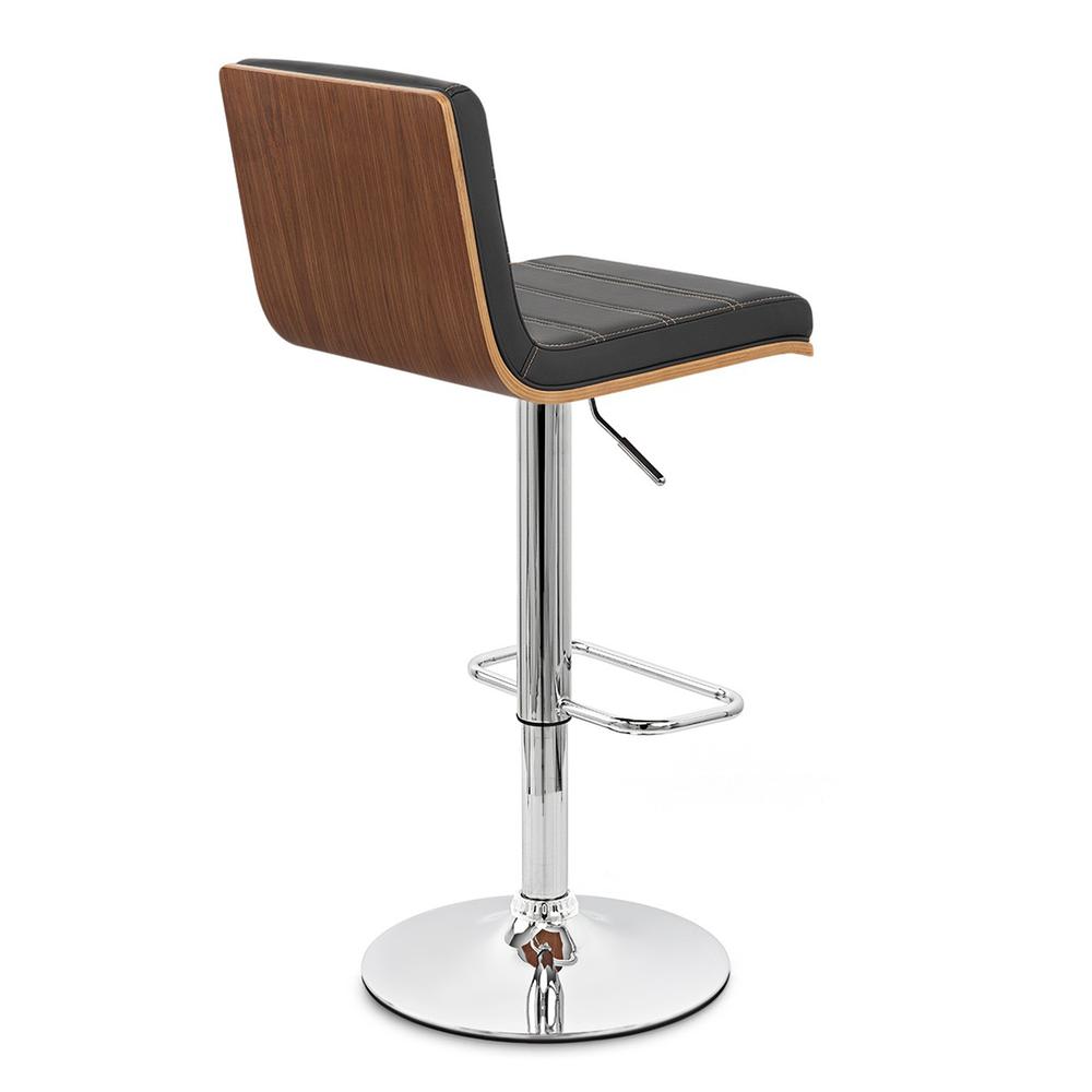 Armen Living Aubrey Barstool Chrome Base finish with Black Faux Leather and Walnut Back. Picture 3