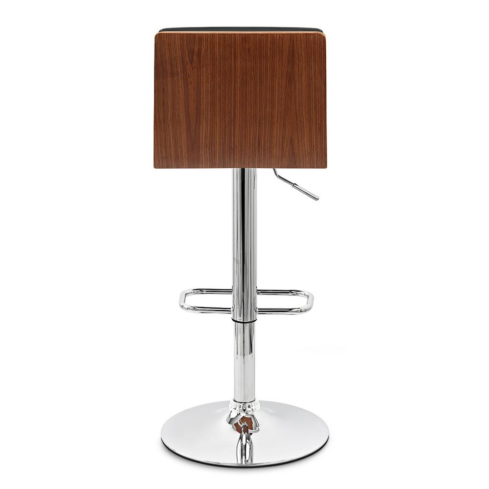 Armen Living Aubrey Barstool Chrome Base finish with Black Faux Leather and Walnut Back. Picture 4