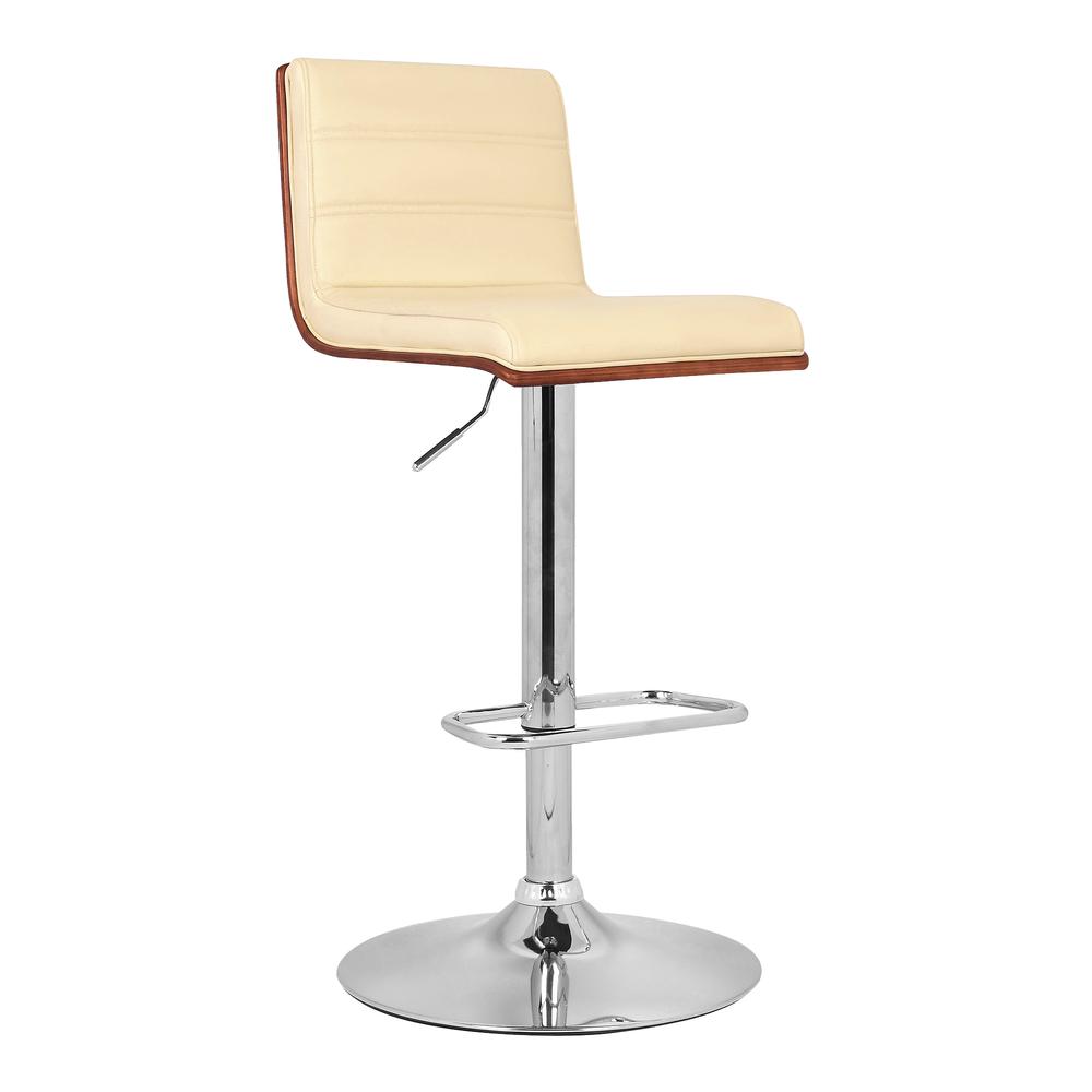 Barstool Chrome Base finish with Cream Faux Leather and Walnut Back. Picture 1