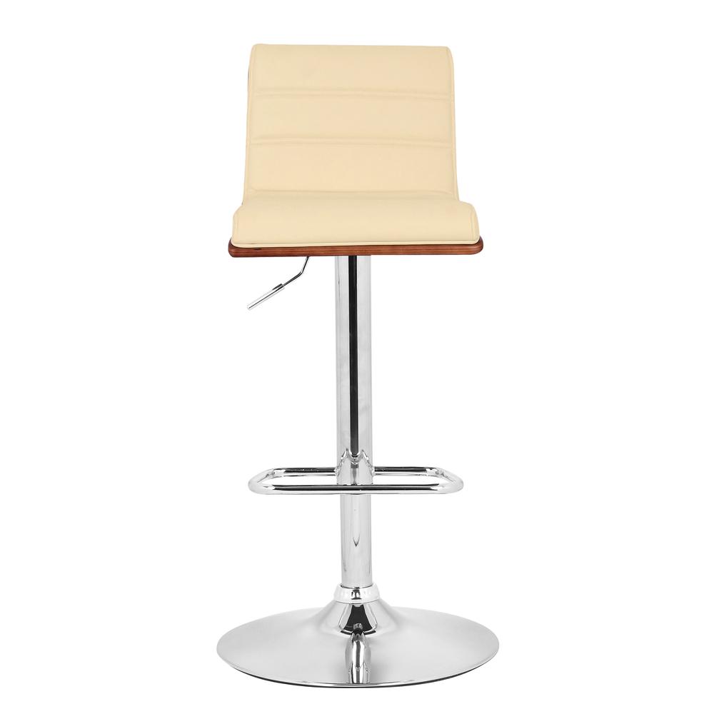 Armen Living Aubrey Barstool Chrome Base finish with Cream Faux Leather and Walnut Back. Picture 2