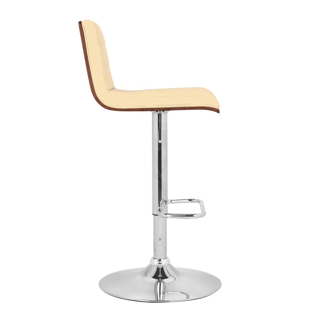 Armen Living Aubrey Barstool Chrome Base finish with Cream Faux Leather and Walnut Back. Picture 3