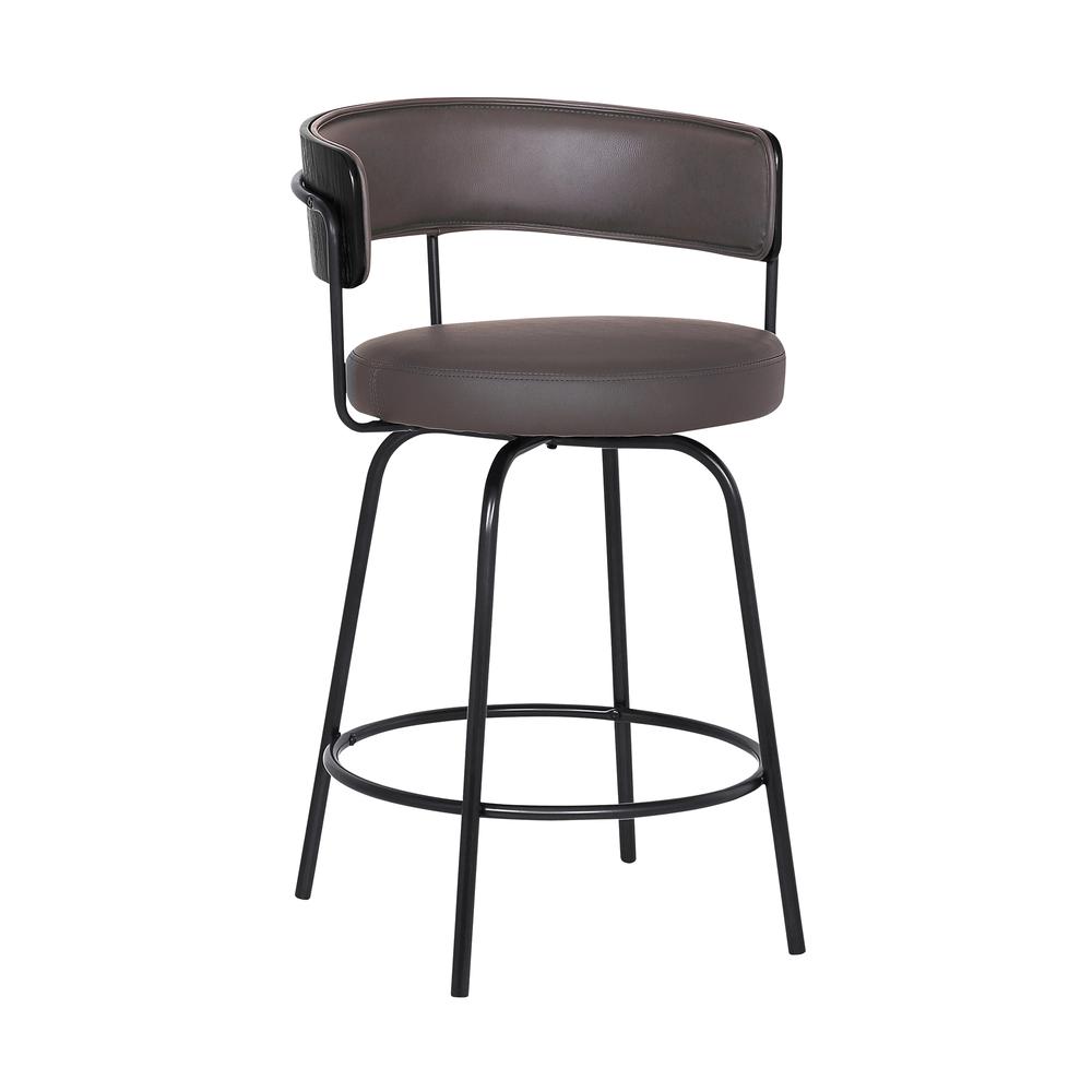 Avalon 26" Gray Faux Leather Swivel Barstool in Black Powder Coated Finish. Picture 1