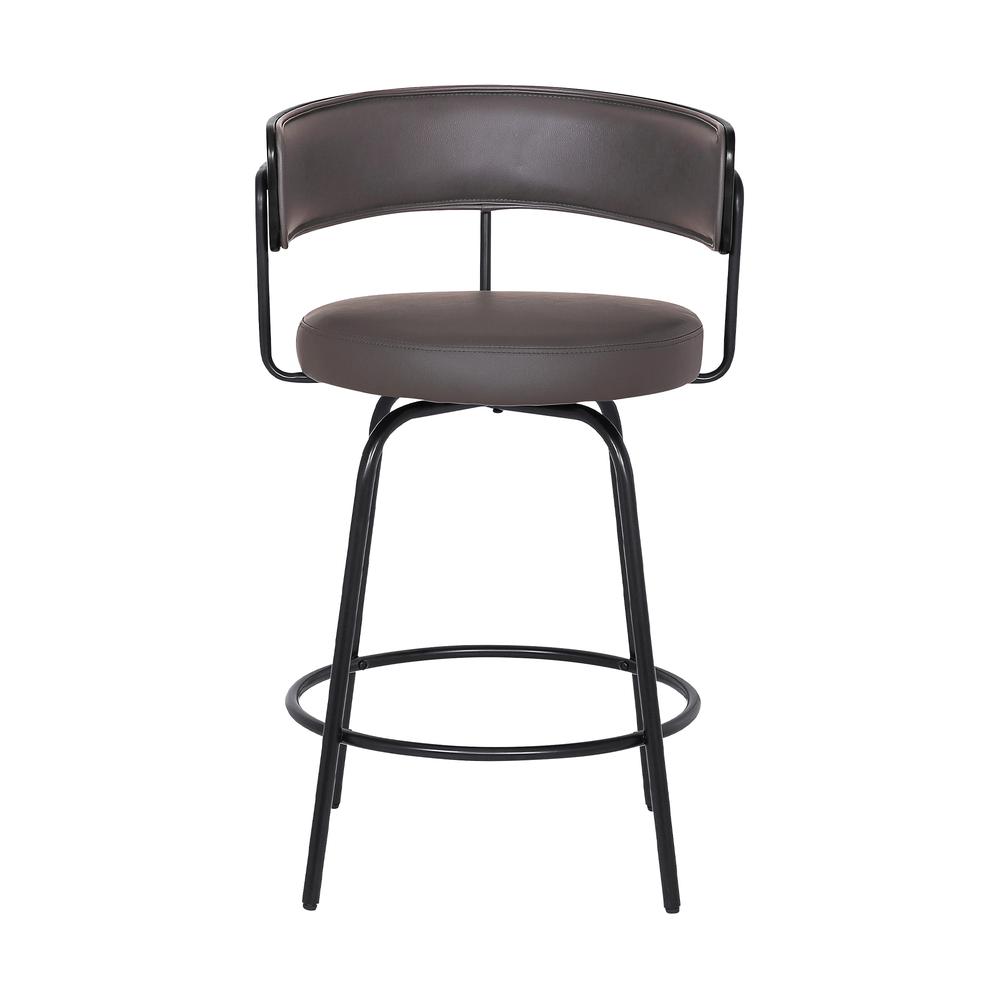 Avalon 26" Gray Faux Leather Swivel Barstool in Black Powder Coated Finish. Picture 2