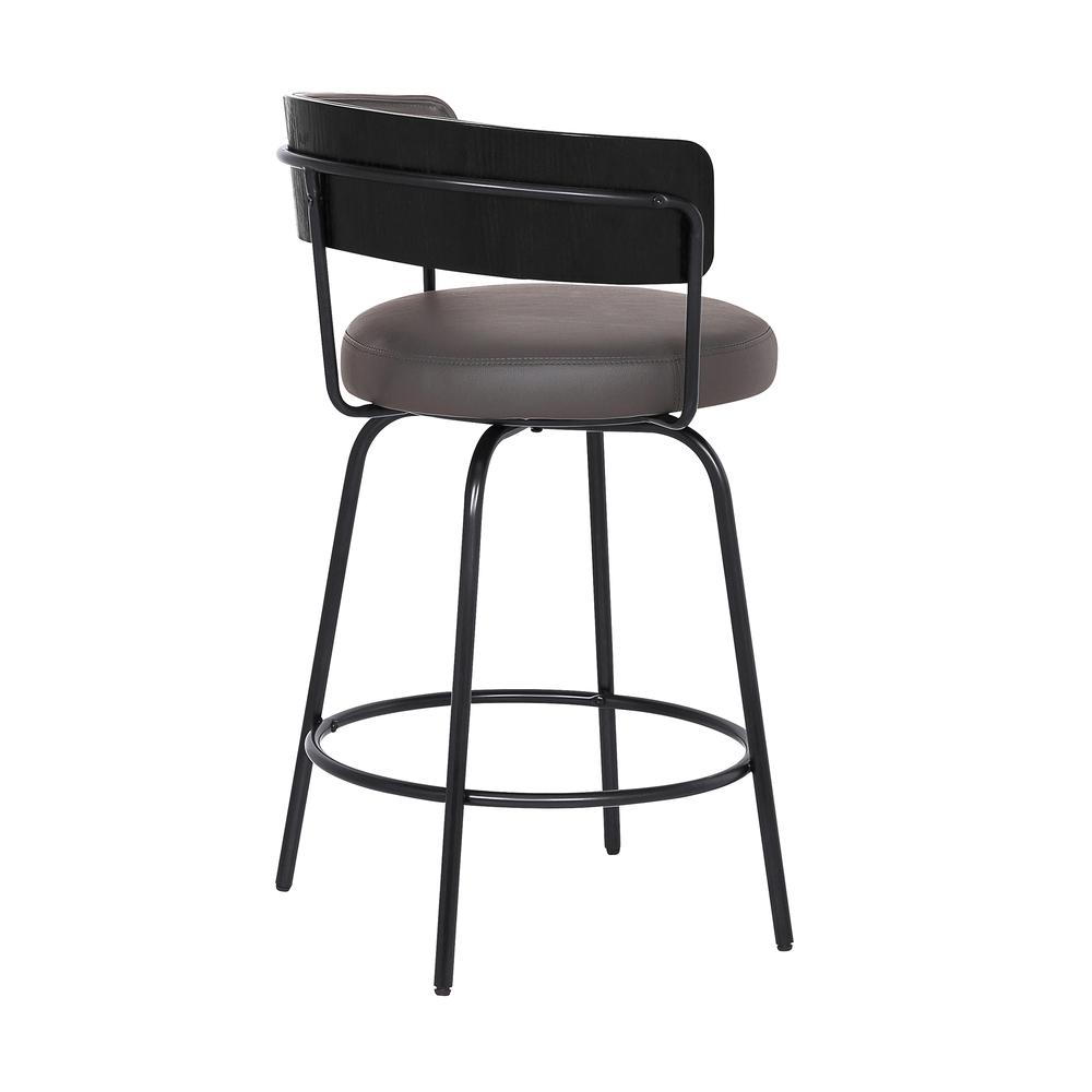 Avalon 26" Gray Faux Leather Swivel Barstool in Black Powder Coated Finish. Picture 4