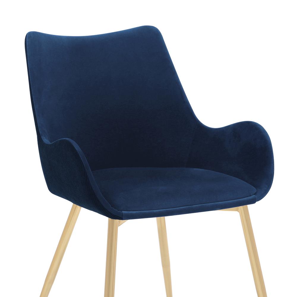 Avery Blue Fabric Dining Room Chair with Gold Legs. Picture 6