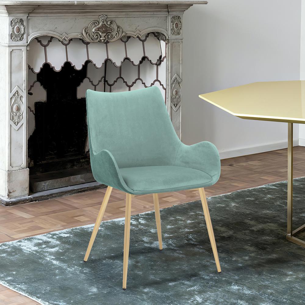 Avery Teal Fabric Dining Room Chair with Gold Legs. Picture 10