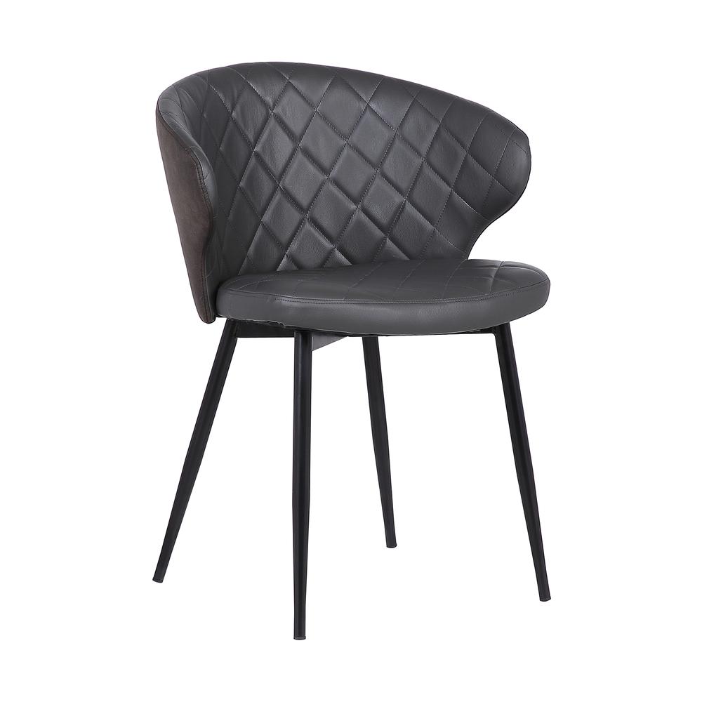 Contemporary Dining Chair in Black Powder Coated Finish and Grey Faux Leather. Picture 1