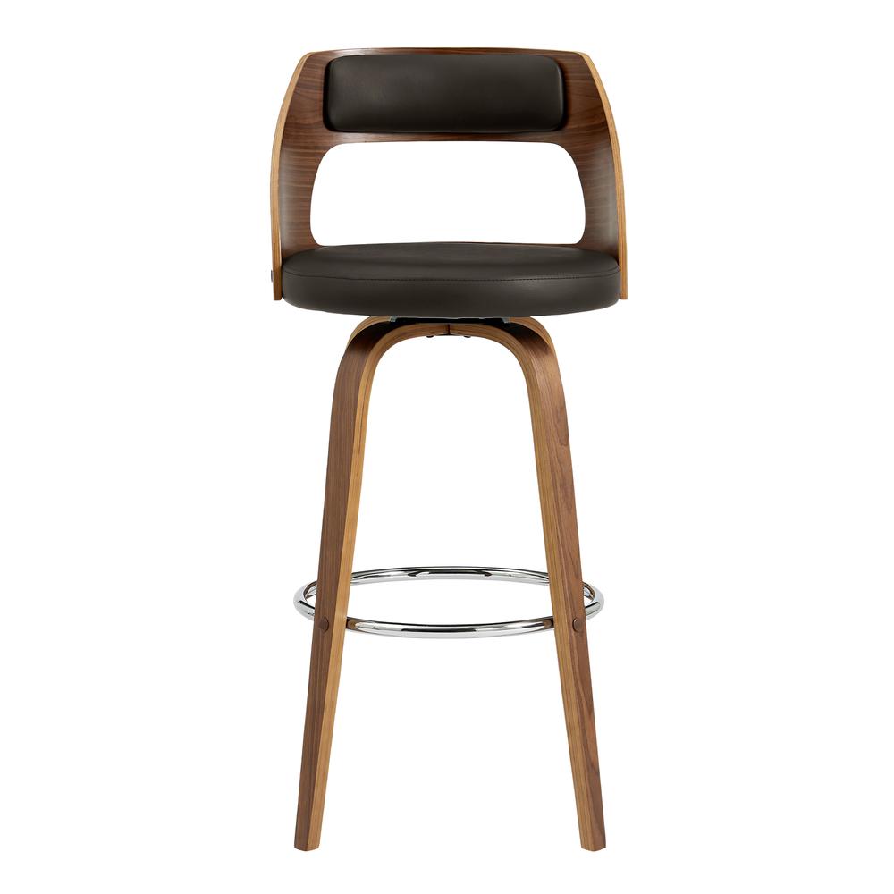 Axel 30" Swivel Bar Stool in Brown Faux Leather and Walnut Wood. Picture 2
