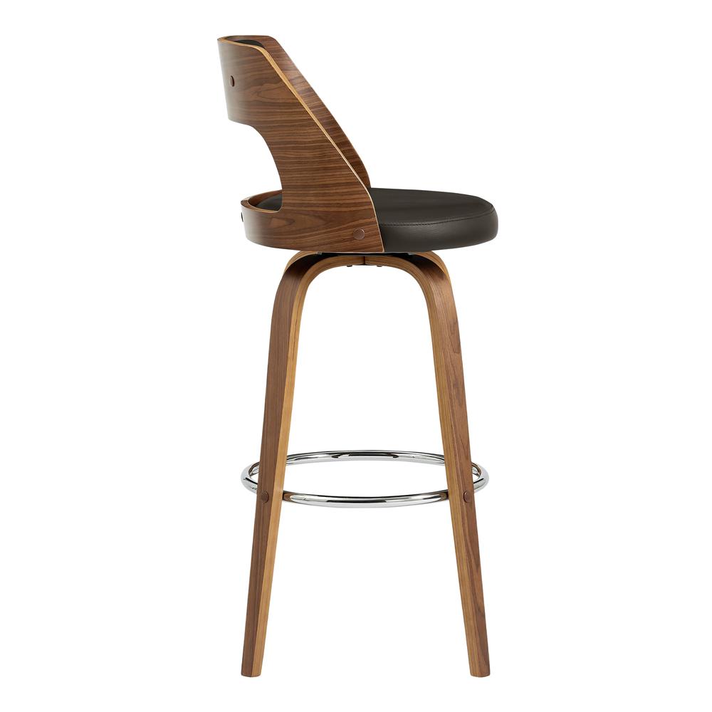 Axel 30" Swivel Bar Stool in Brown Faux Leather and Walnut Wood. Picture 3