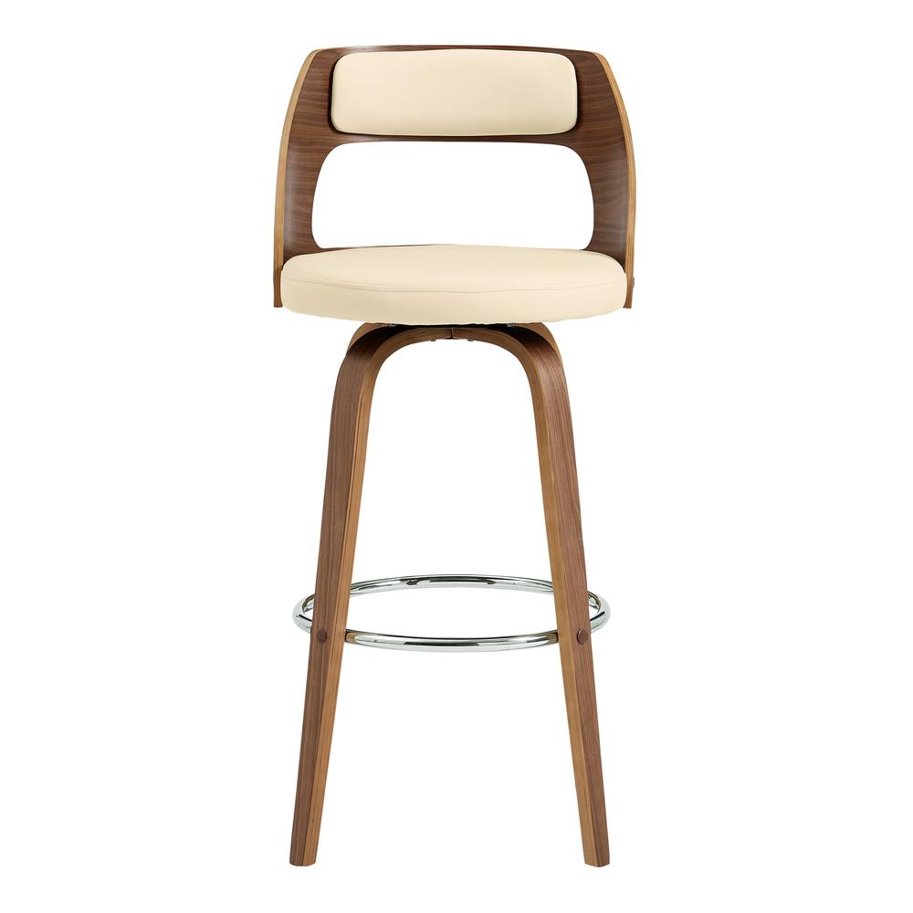 Axel 30" Swivel Bar Stool in Cream Faux Leather and Walnut Wood. Picture 2