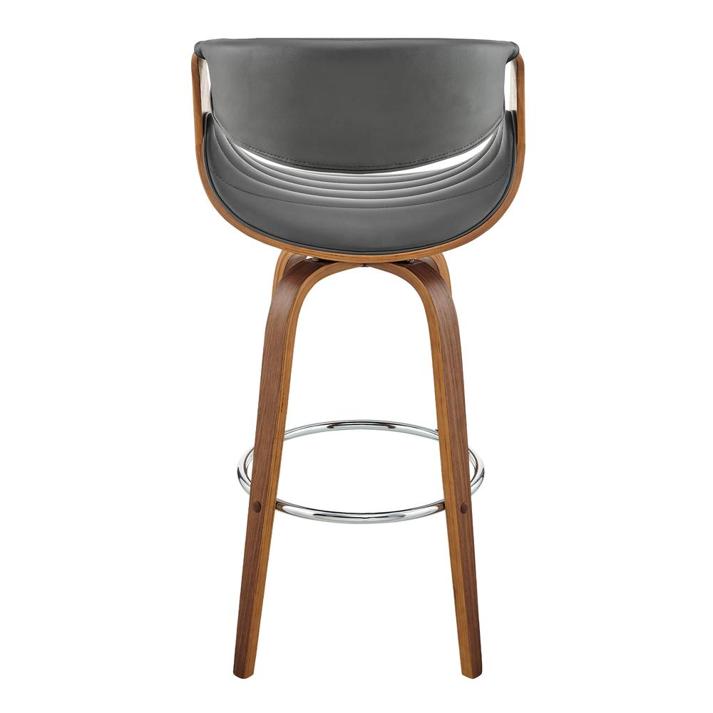 Arya 30" Swivel Bar Stool in Gray Faux Leather and Walnut Wood. Picture 5