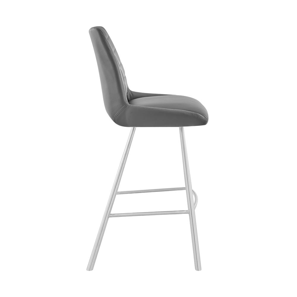 Arizona 26" Counter Height Bar Stool in Charcoal Faux Leather and Brushed Stainless Steel Finish. Picture 2