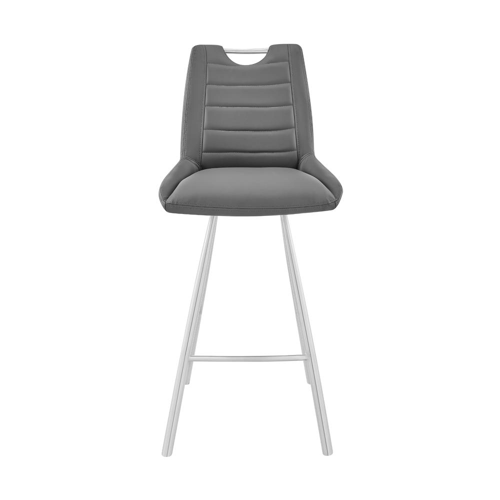Arizona 30" Bar Height Bar Stool in Charcoal Faux Leather and Brushed Stainless Steel Finish. Picture 1