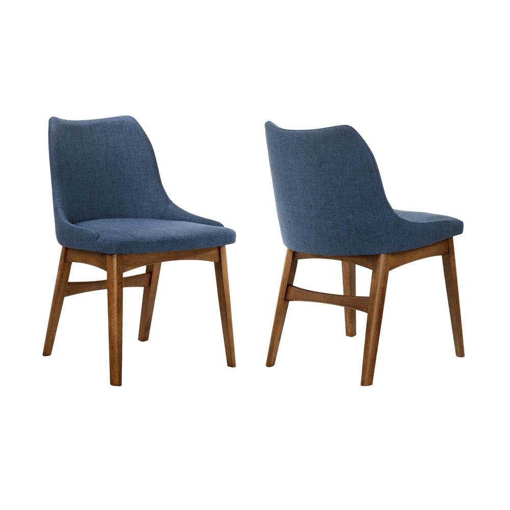 Azalea Blue Fabric and Walnut Wood Dining Side Chairs - Set of 2. Picture 1