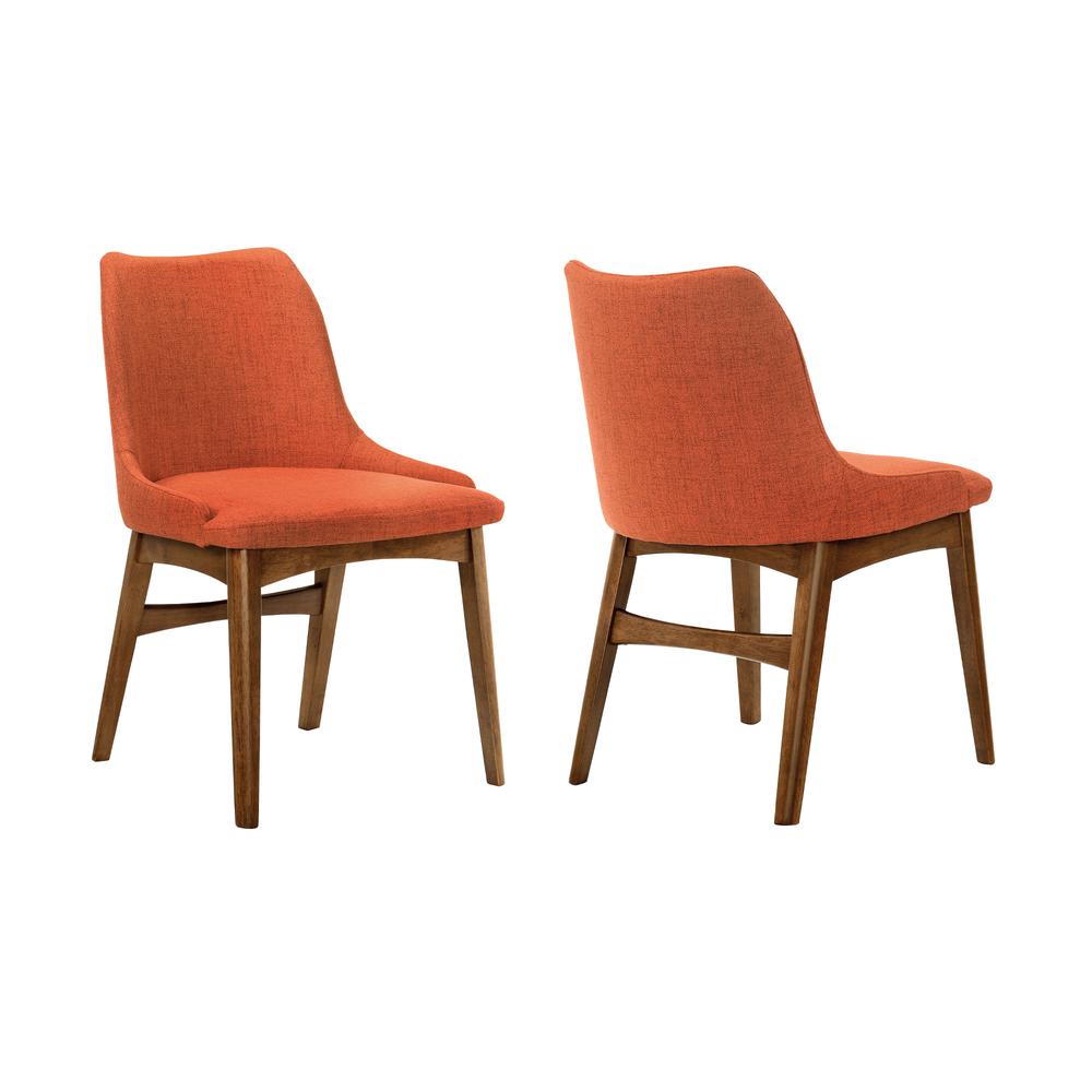 Azalea Orange Fabric and Walnut Wood Dining Side Chairs - Set of 2. The main picture.