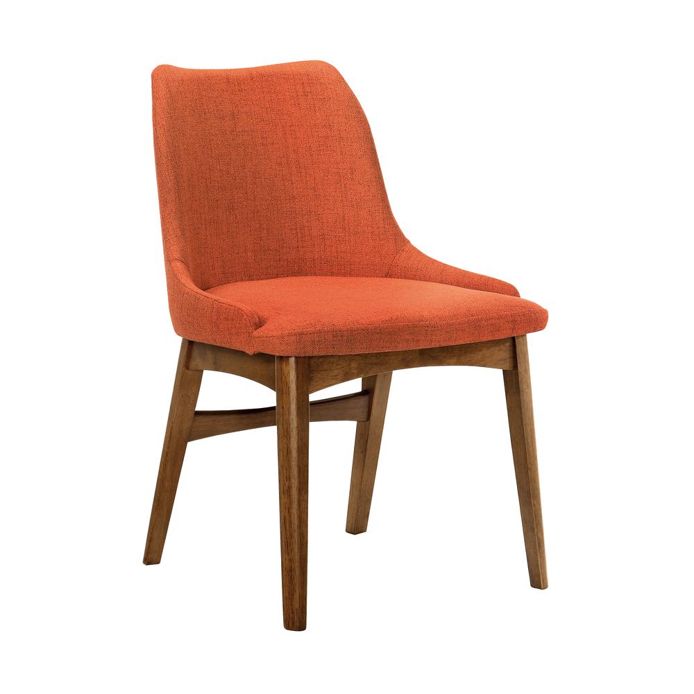 Azalea Orange Fabric and Walnut Wood Dining Side Chairs - Set of 2. Picture 2