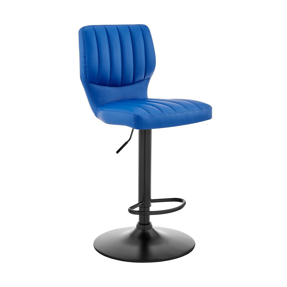 The Bardot Adjustable Blue Faux Leather Swivel Bar Stool. Picture 1