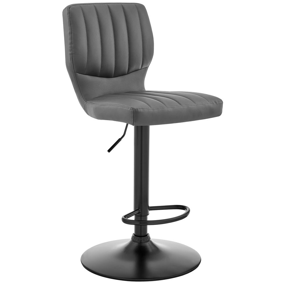 The Bardot Adjustable Gray Faux Leather Swivel Bar Stool. Picture 1