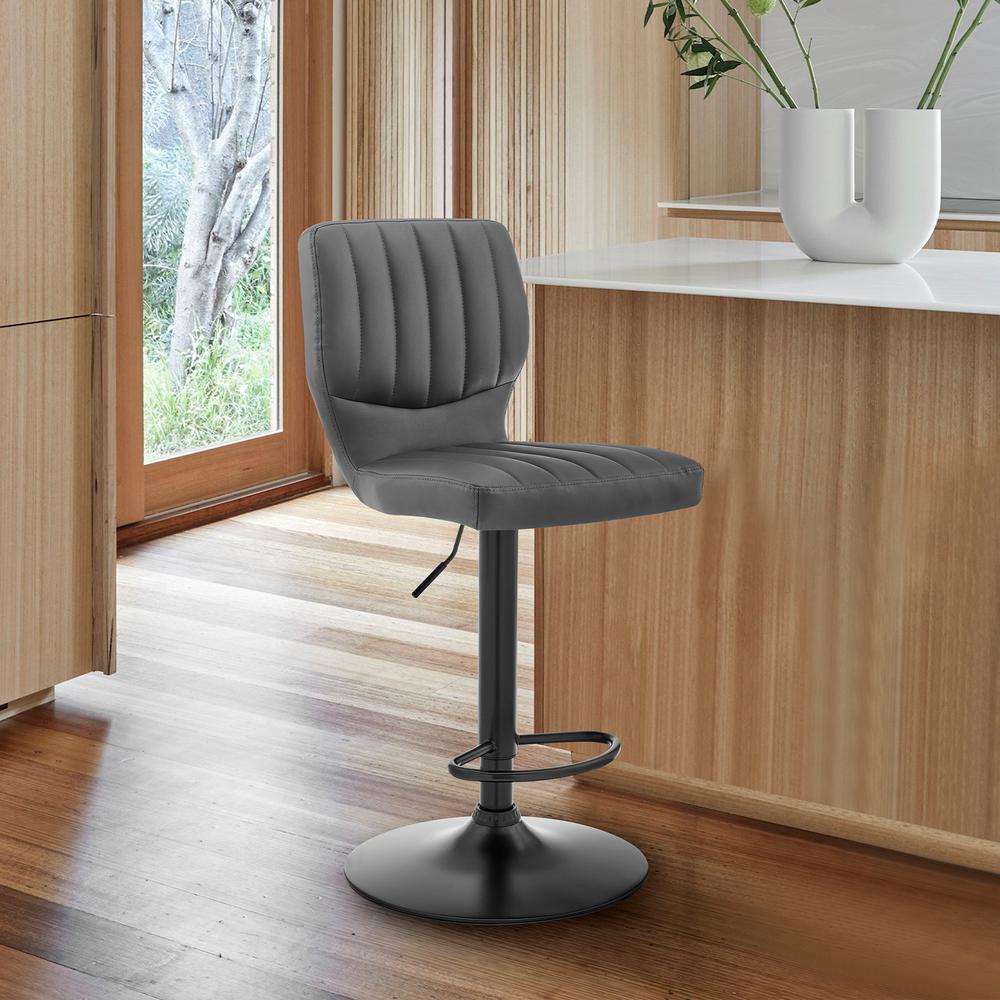 The Bardot Adjustable Gray Faux Leather Swivel Bar Stool. Picture 2