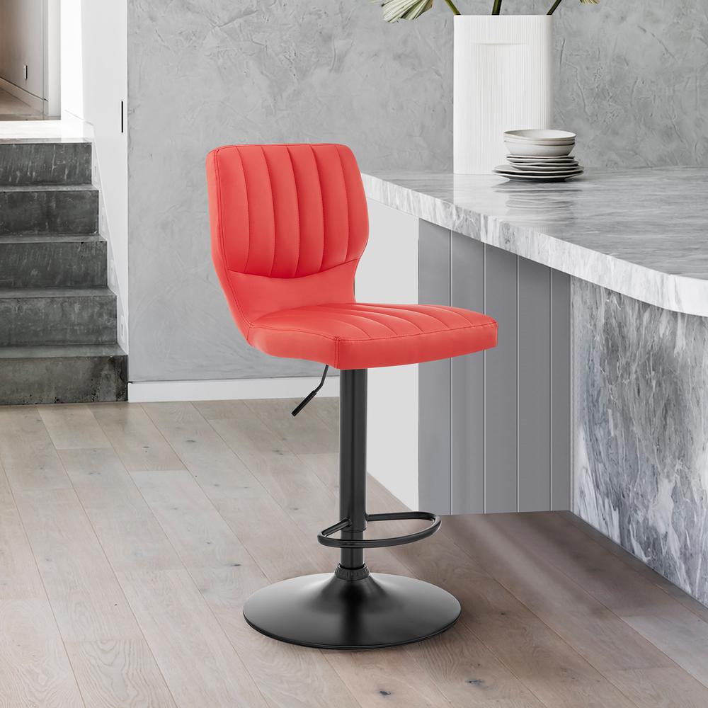 The Bardot Adjustable Red Faux Leather Swivel Bar Stool. Picture 3