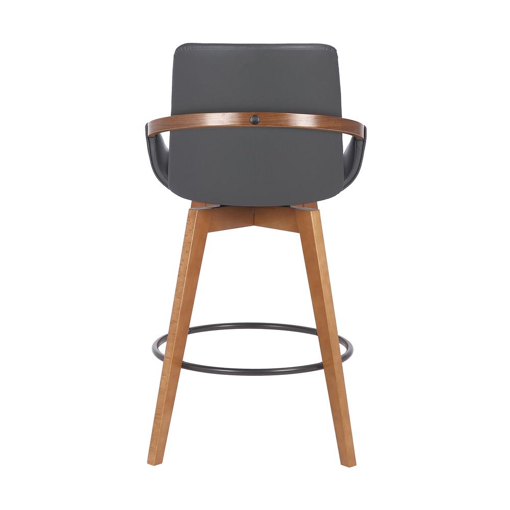 Baylor Swivel Wood Bar or Counter Height Stool in Faux Leather, BLACK. Picture 4