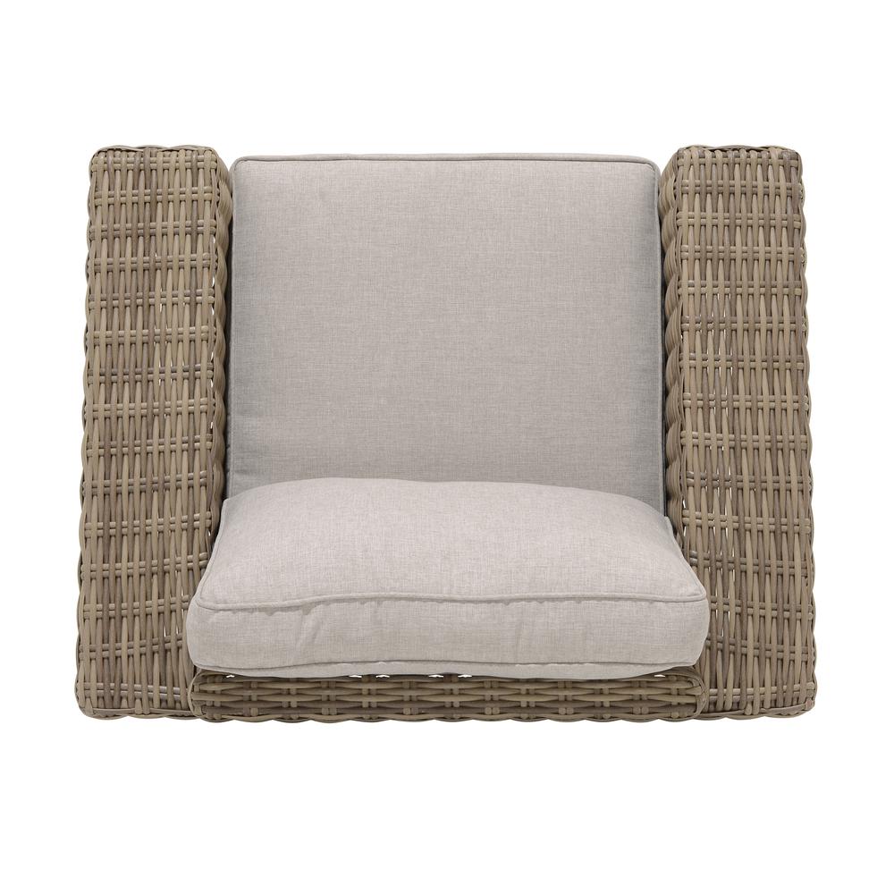 Bahamas Outdoor Wicker & Teak Wood Lounge Chair with Beige Olefin. Picture 3
