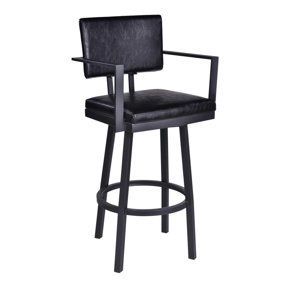 26” Counter Height Barstool with Arms in Black Powder Coated Finish and Vintage Black Faux Leather. The main picture.