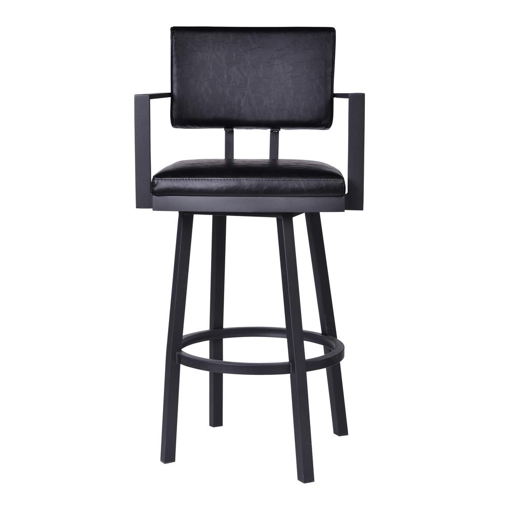 26” Counter Height Barstool with Arms in Black Powder Coated Finish and Vintage Black Faux Leather. Picture 2