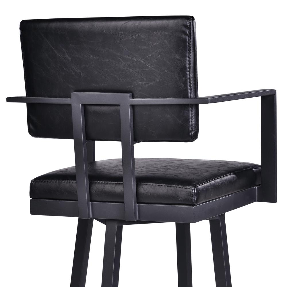 26” Counter Height Barstool with Arms in Black Powder Coated Finish and Vintage Black Faux Leather. Picture 5